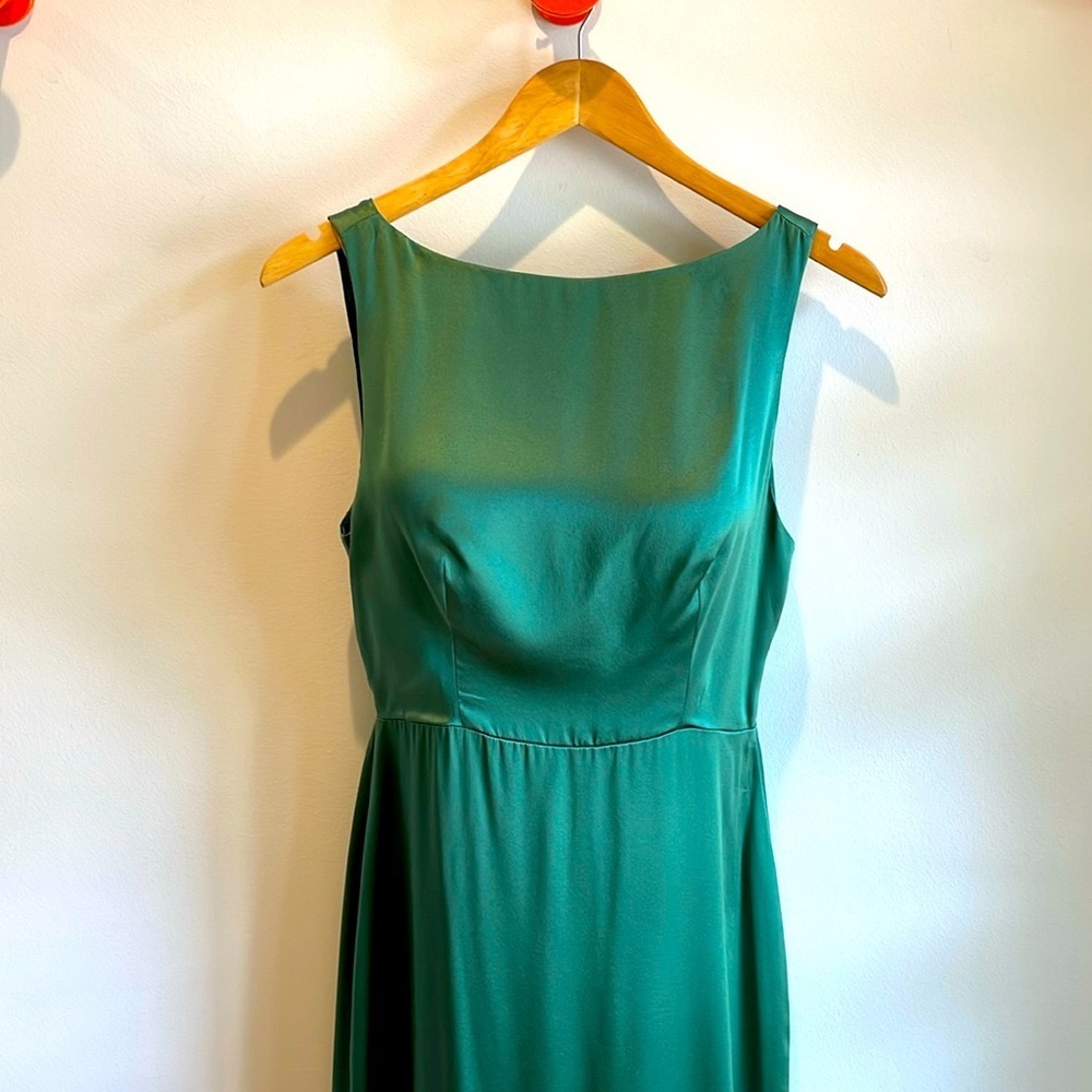 Reformation Green Pleated Maxi Silk Dress for Cocktail